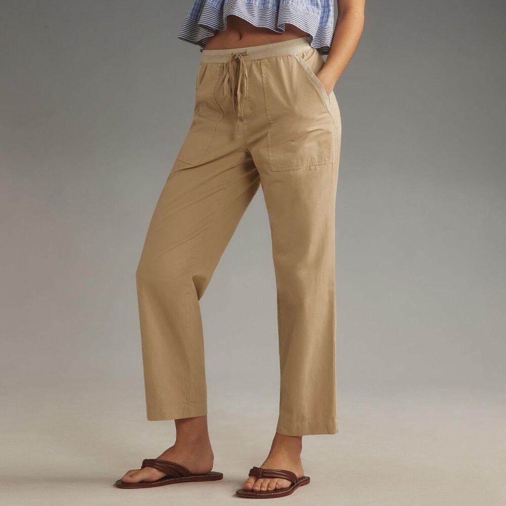 Anthropologie Cropped Drawstring Pants in Tan